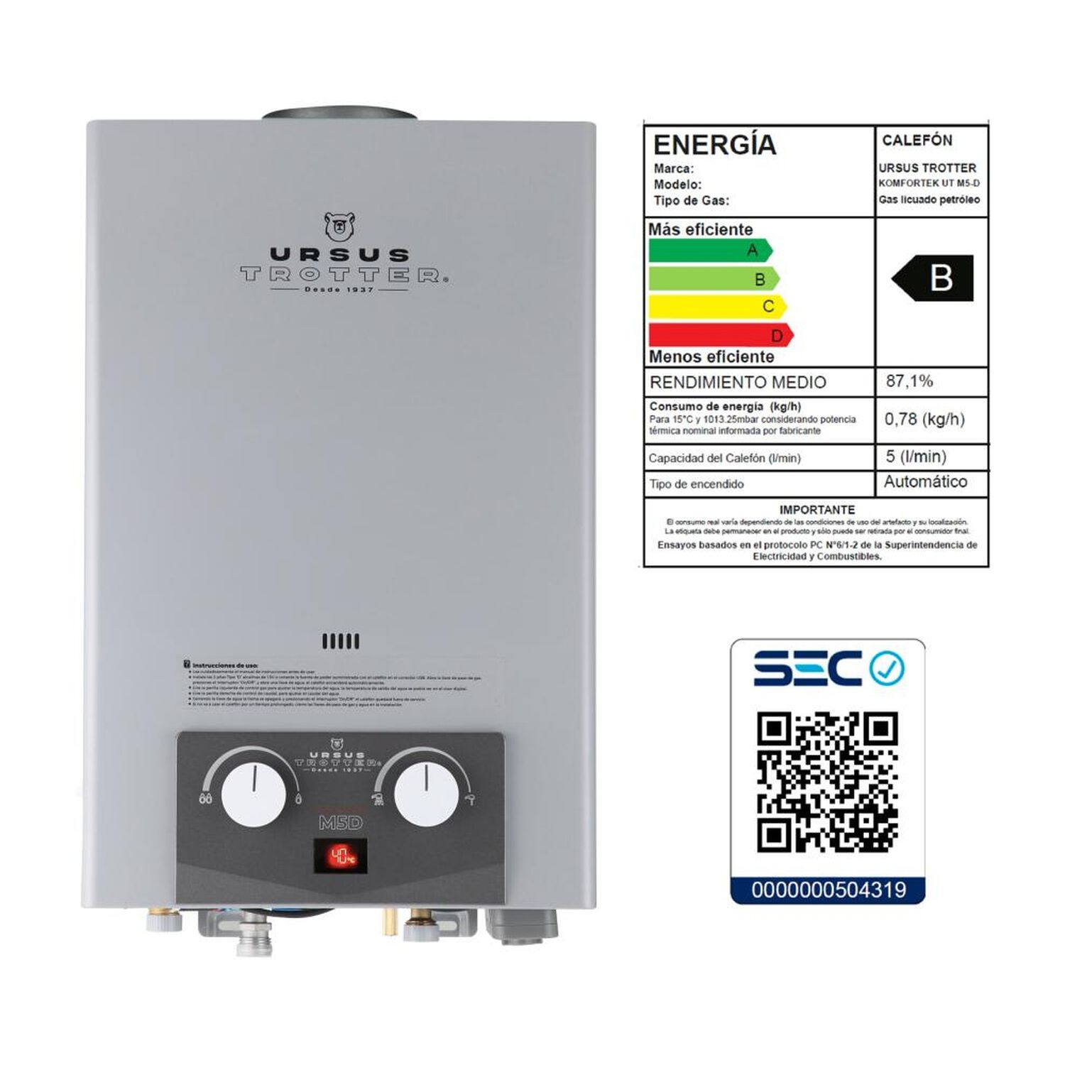 Calefont Ursus Trotter Komfortek UT M5-D GL / Tiro Natural / Gas Licuado  / 5 Litros image number 9.0